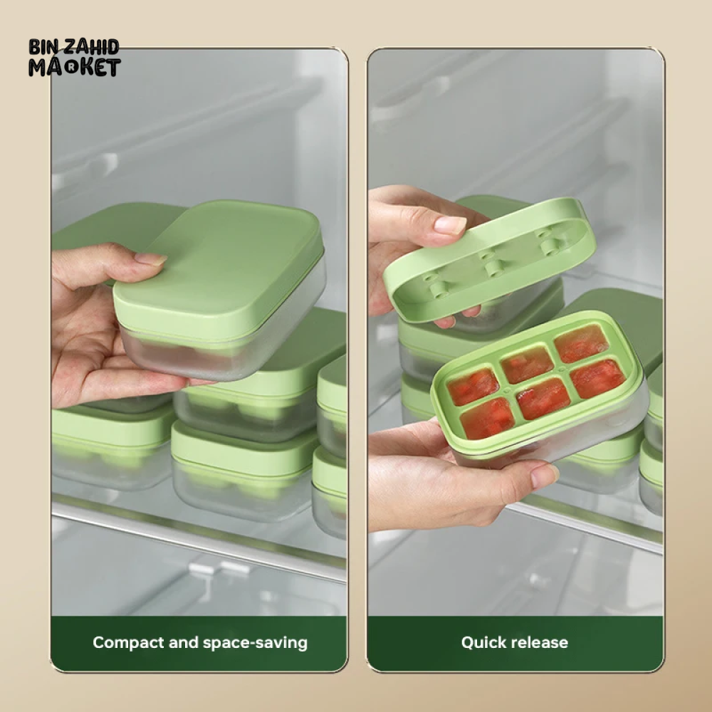 NEW DURABLE PUSH RELEASE MINI ICE CUBE MOULD WITH LID SQUARE SILICONE ICE TRAY FOR HOME AND PARTIES – 6 GRIDS