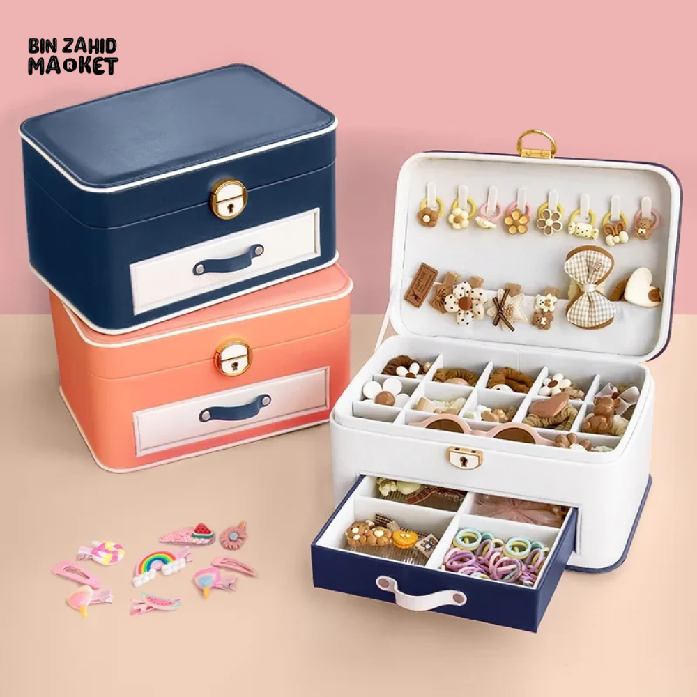 NEW LEATHER JEWELRY BOX PACKAGING BOX FOR NECKLACE HAIRPIN & PEARL ACCESSORIES - CHILDREN'S DESKTOP JEWELRY ORGANIZER