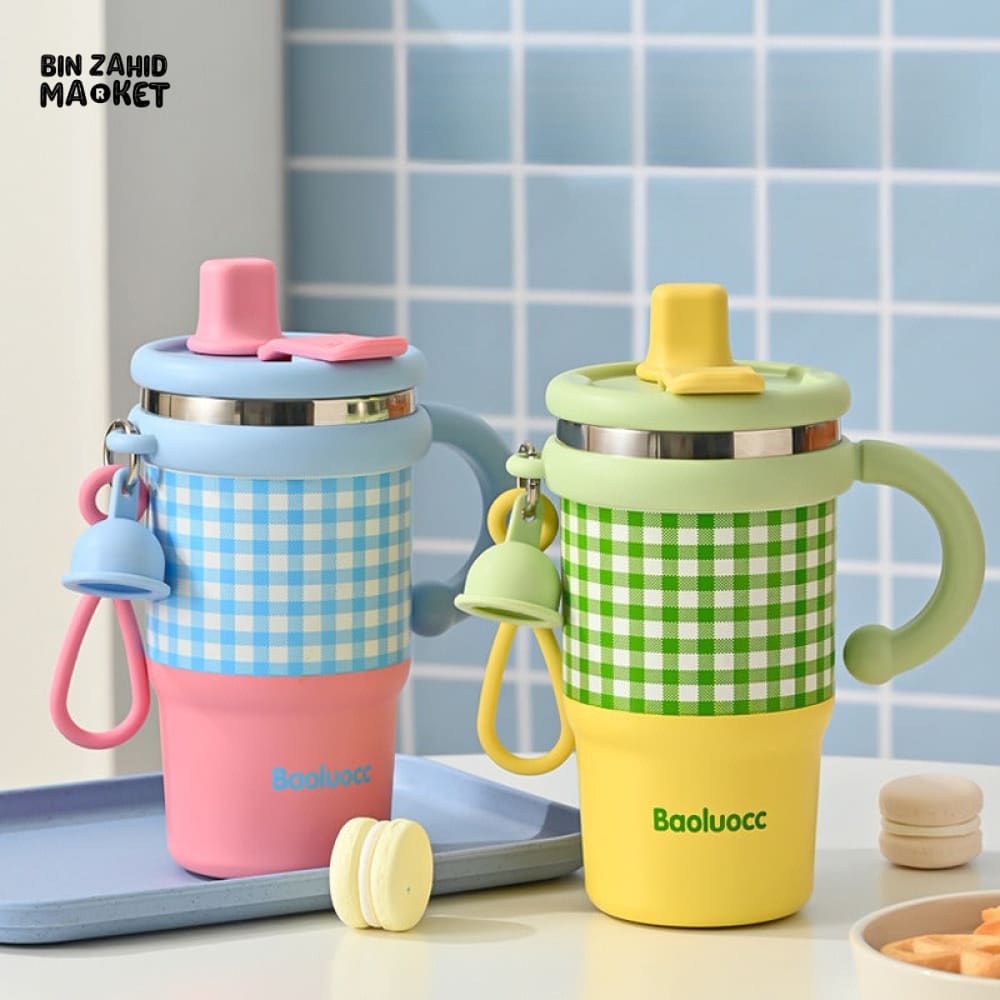 NEW STYLE LITTLE ICE BA CUP – FASHIONABLE CHECKERED STAINLESS STEEL INSULATED STRAW CUP FOR WOMEN HIGH-QUALITY LARGE CAPACITY DUAL DRINK TUMBLER