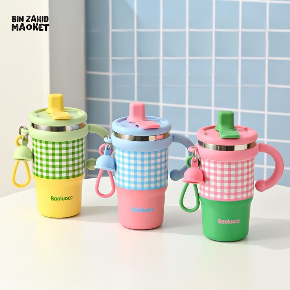 NEW STYLE LITTLE ICE BA CUP – FASHIONABLE CHECKERED STAINLESS STEEL INSULATED STRAW CUP FOR WOMEN HIGH-QUALITY LARGE CAPACITY DUAL DRINK TUMBLER
