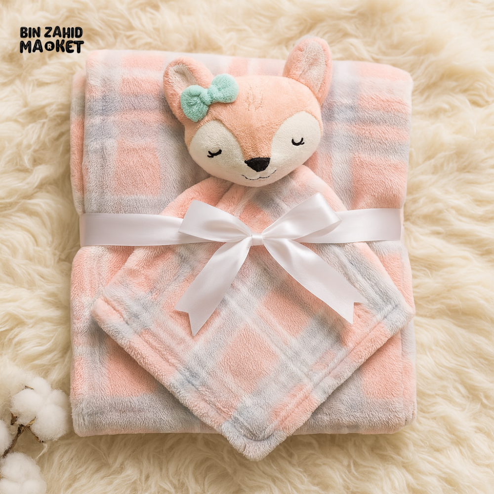 NEWBORN & INFANT BLANKET WITH TOY – SINGLE PLY SKIN-FRIENDLY 3M+ - BABY BLOSSOM FOX