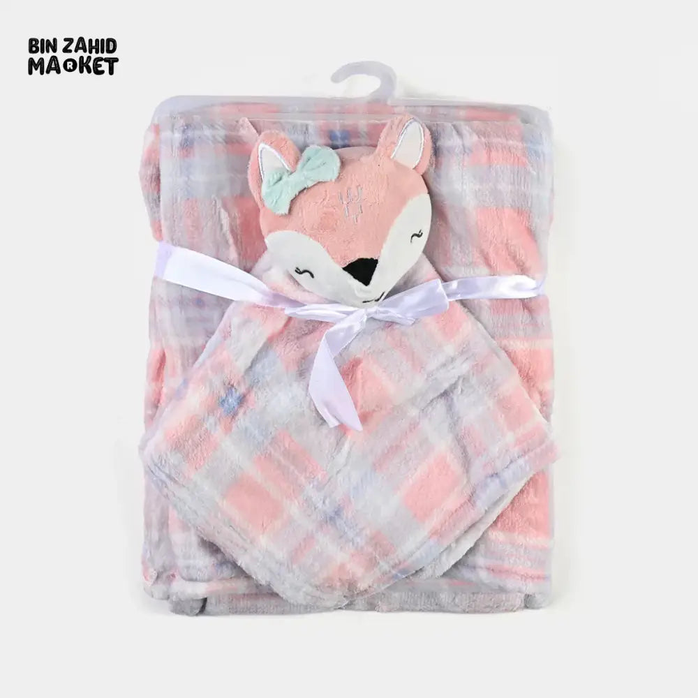 NEWBORN & INFANT BLANKET WITH TOY – SINGLE PLY SKIN-FRIENDLY 3M+ - BABY BLOSSOM FOX