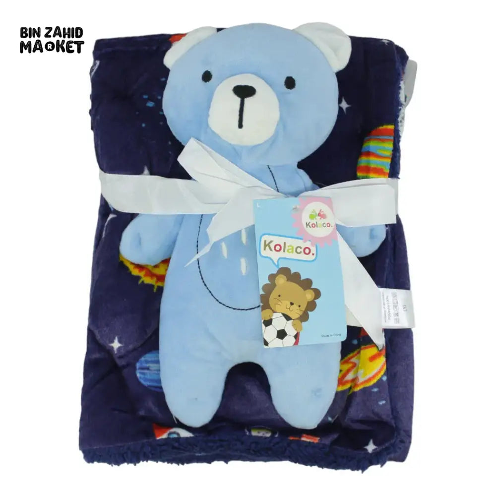 NEWBORN & INFANT BLANKET WITH TOY – SINGLE PLY SKIN-FRIENDLY 3M+ - BLUE BEAR