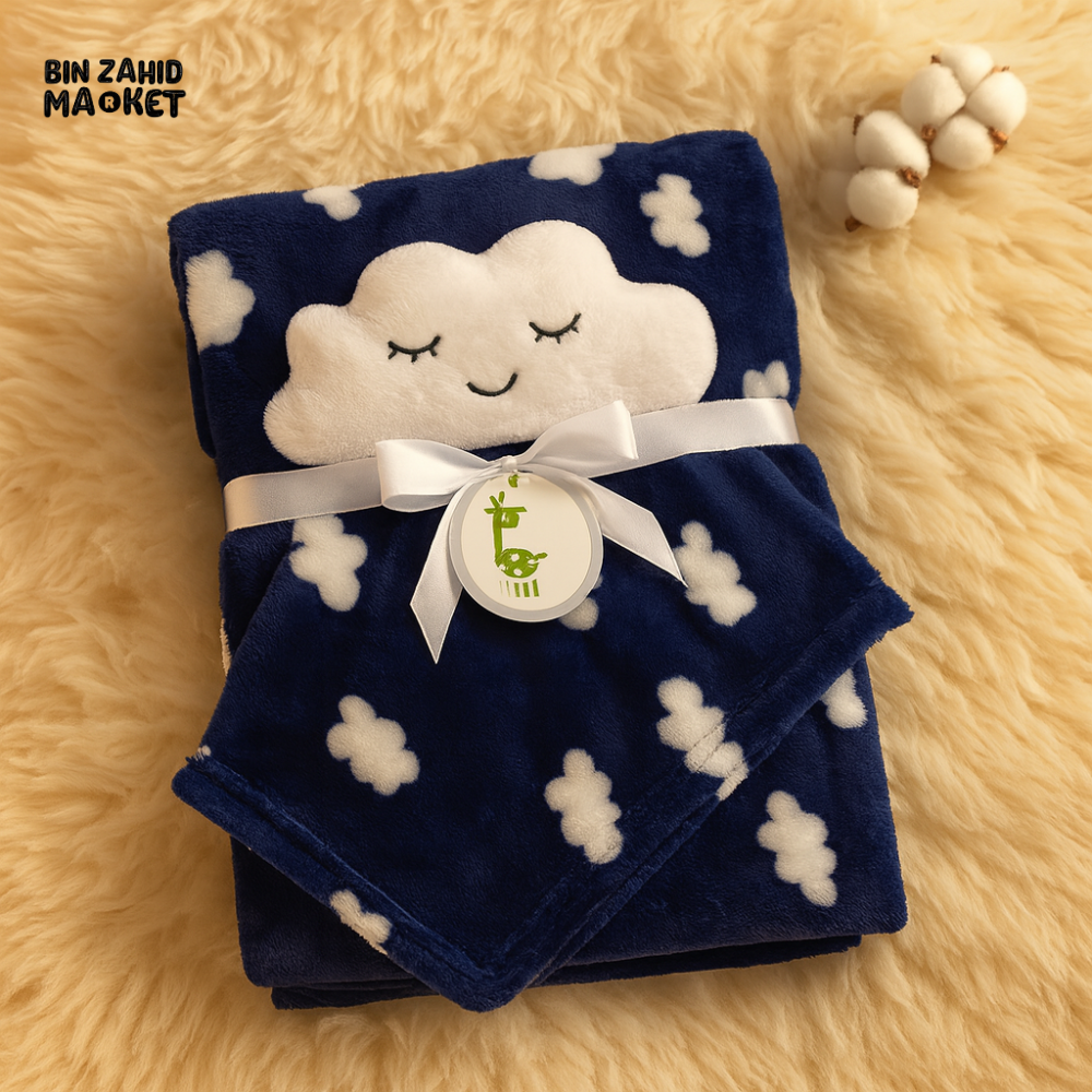 NEWBORN & INFANT BLANKET WITH TOY – SINGLE PLY SKIN-FRIENDLY 3M+ - CLOUDY