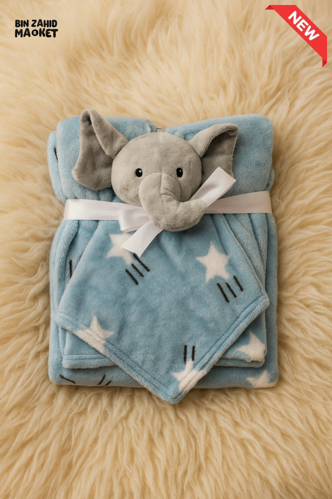 NEWBORN & INFANT BLANKET WITH TOY – SINGLE PLY SKIN-FRIENDLY 3M+ - ELEPHANT