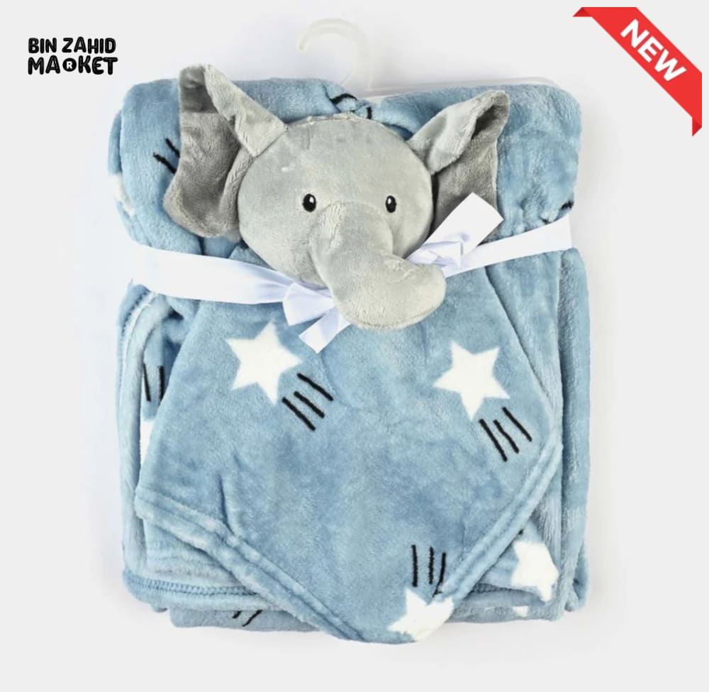 NEWBORN & INFANT BLANKET WITH TOY – SINGLE PLY SKIN-FRIENDLY 3M+ - ELEPHANT