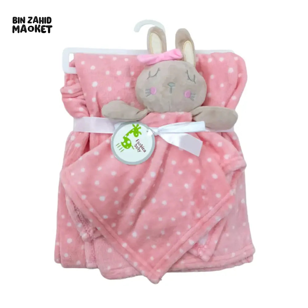 NEWBORN & INFANT BLANKET WITH TOY – SINGLE PLY SKIN-FRIENDLY 3M+ - PINK DOLL