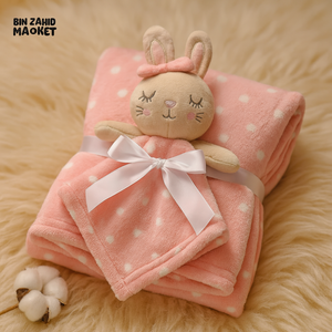 NEWBORN & INFANT BLANKET WITH TOY – SINGLE PLY SKIN-FRIENDLY 3M+ - PINK DOLL