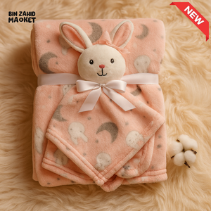 NEWBORN & INFANT BLANKET WITH TOY – SINGLE PLY SKIN-FRIENDLY 3M+ - RABBIT