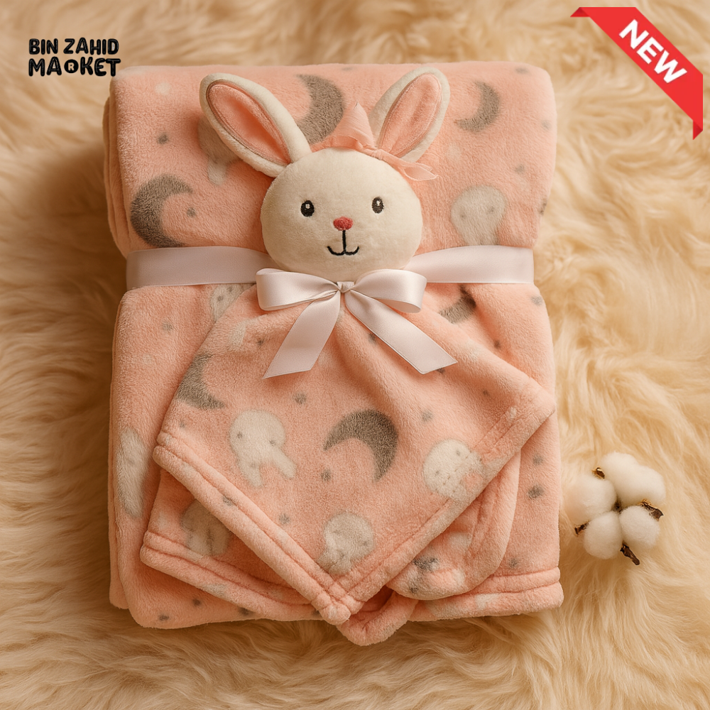 NEWBORN & INFANT BLANKET WITH TOY – SINGLE PLY SKIN-FRIENDLY 3M+ - RABBIT
