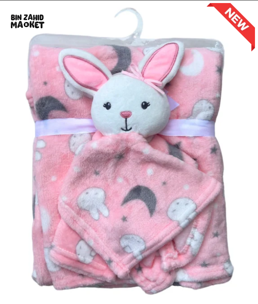 NEWBORN & INFANT BLANKET WITH TOY – SINGLE PLY SKIN-FRIENDLY 3M+ - RABBIT