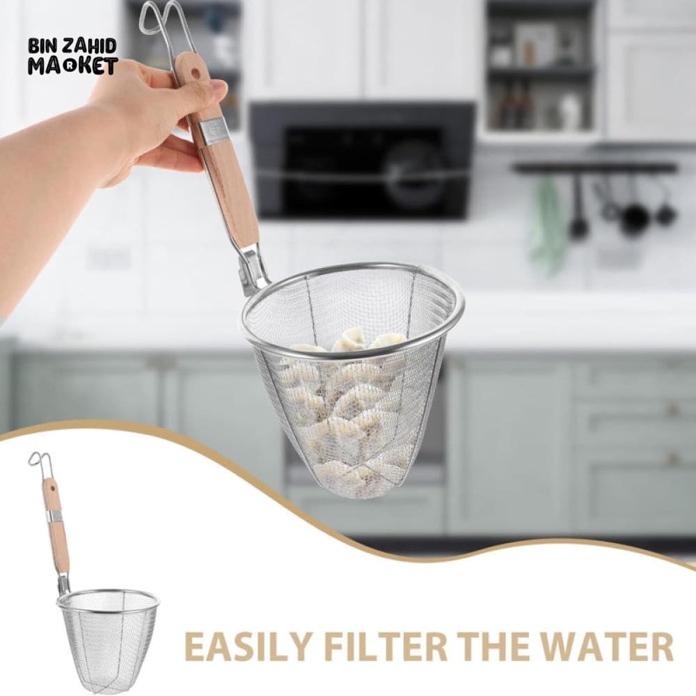 NOODLE STRAINER WITH LONG HANDLE – PERFECT FOR DRAINING & FRYING
