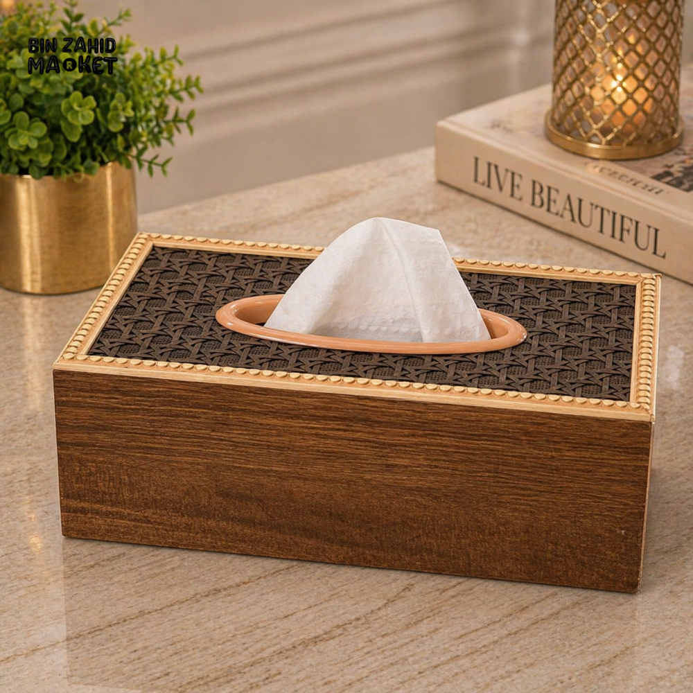 NORDIC WEAVE LUXURY WOODEN TISSUE BOX HOLDER