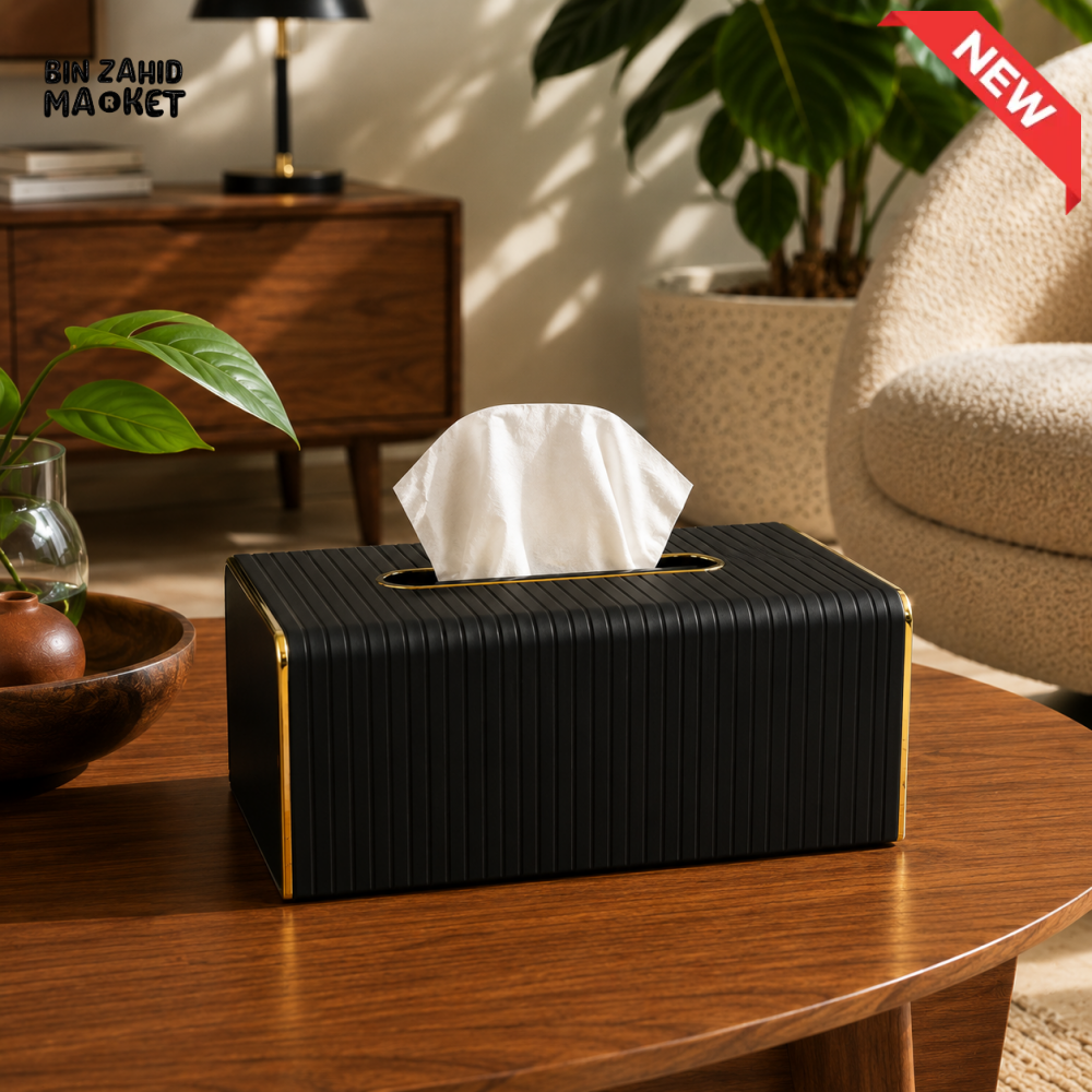 NORDIC WOOD & LEATHER TISSUE BOX COVER - BLACK