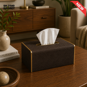 NORDIC WOOD & LEATHER TISSUE BOX COVER - DARK COCOA