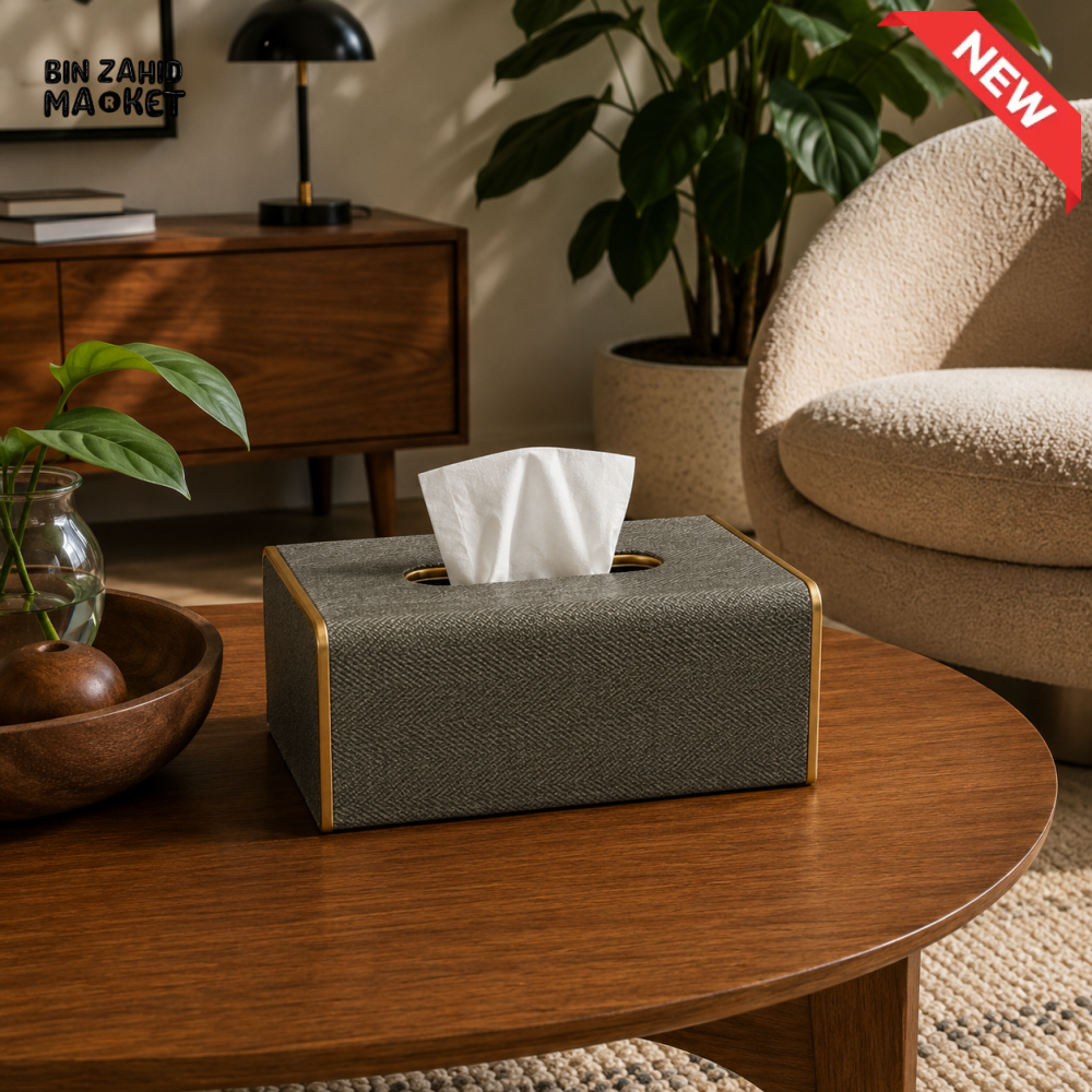 NORDIC WOOD & LEATHER TISSUE BOX COVER - GREY