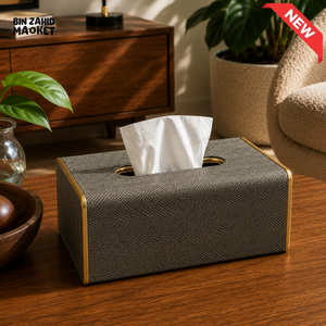 NORDIC WOOD & LEATHER TISSUE BOX COVER - GREY