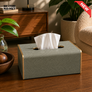 NORDIC WOOD & LEATHER TISSUE BOX COVER - SAGE GREEN