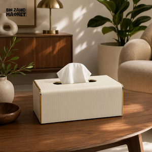 NORDIC WOOD & LEATHER TISSUE BOX COVER - WHITE