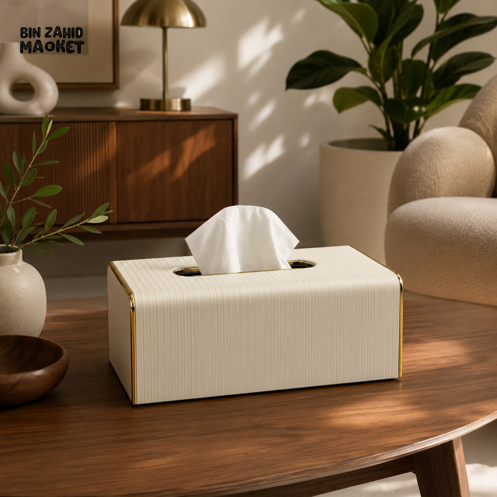 NORDIC WOOD & LEATHER TISSUE BOX COVER - WHITE