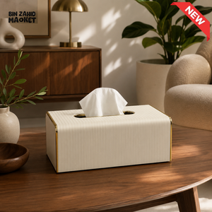NORDIC WOOD & LEATHER TISSUE BOX COVER - WHITE