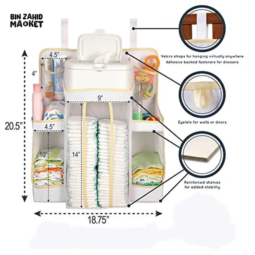 NURSERY HANGING ORGANIZER CRIB STORAGE BAG FOR CLOTHING DIAPERS & TOYS