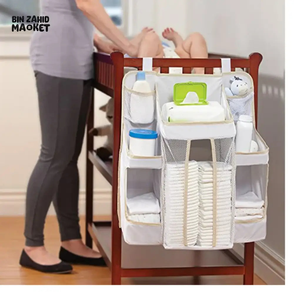 NURSERY HANGING ORGANIZER CRIB STORAGE BAG FOR CLOTHING DIAPERS & TOYS