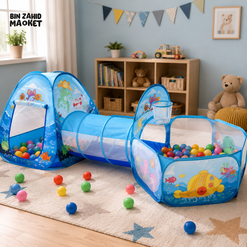 OCEAN THEME KIDS PLAY TENT WITH BALL PIT & TUNNEL