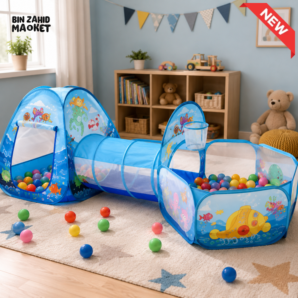 OCEAN THEME KIDS PLAY TENT WITH BALL PIT & TUNNEL