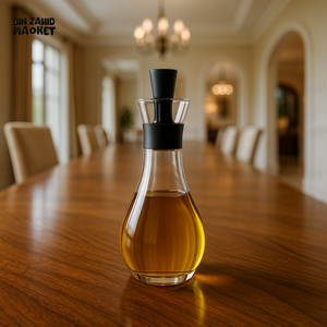 OIL DISPENSER – ELEGANT GLASS CRUET WITH BLACK STOPPER - FAT 500ML LX-023