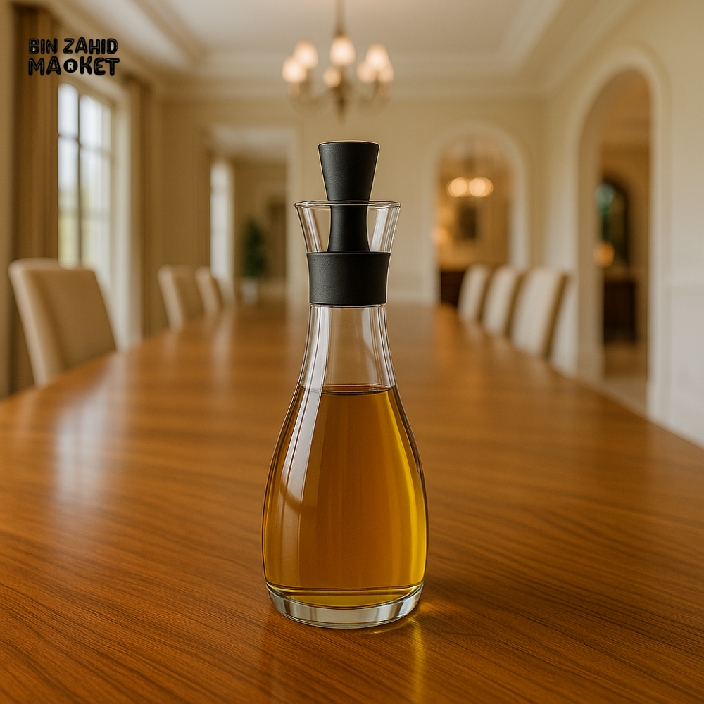 OIL DISPENSER – ELEGANT GLASS CRUET WITH BLACK STOPPER - HIGH LX-024