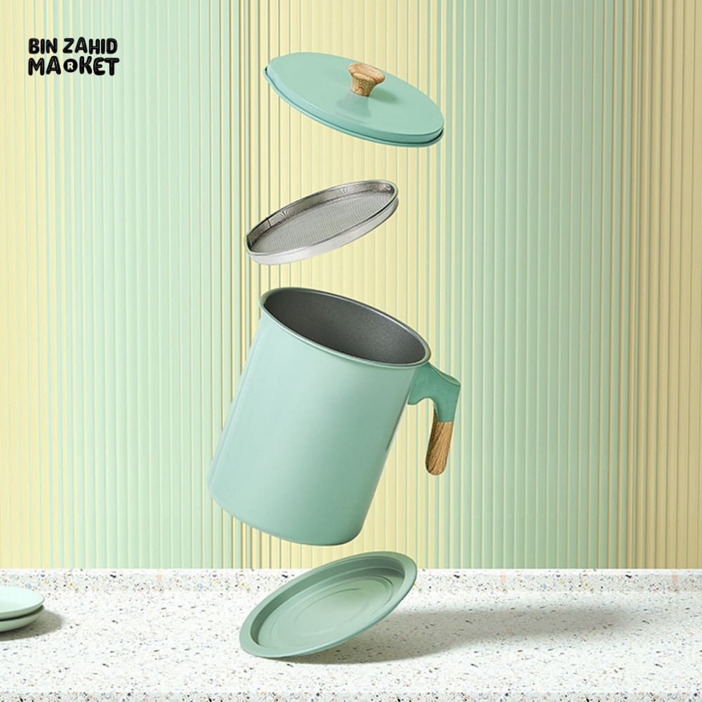 OIL FILTER POT WITH WOODEN HANDLE