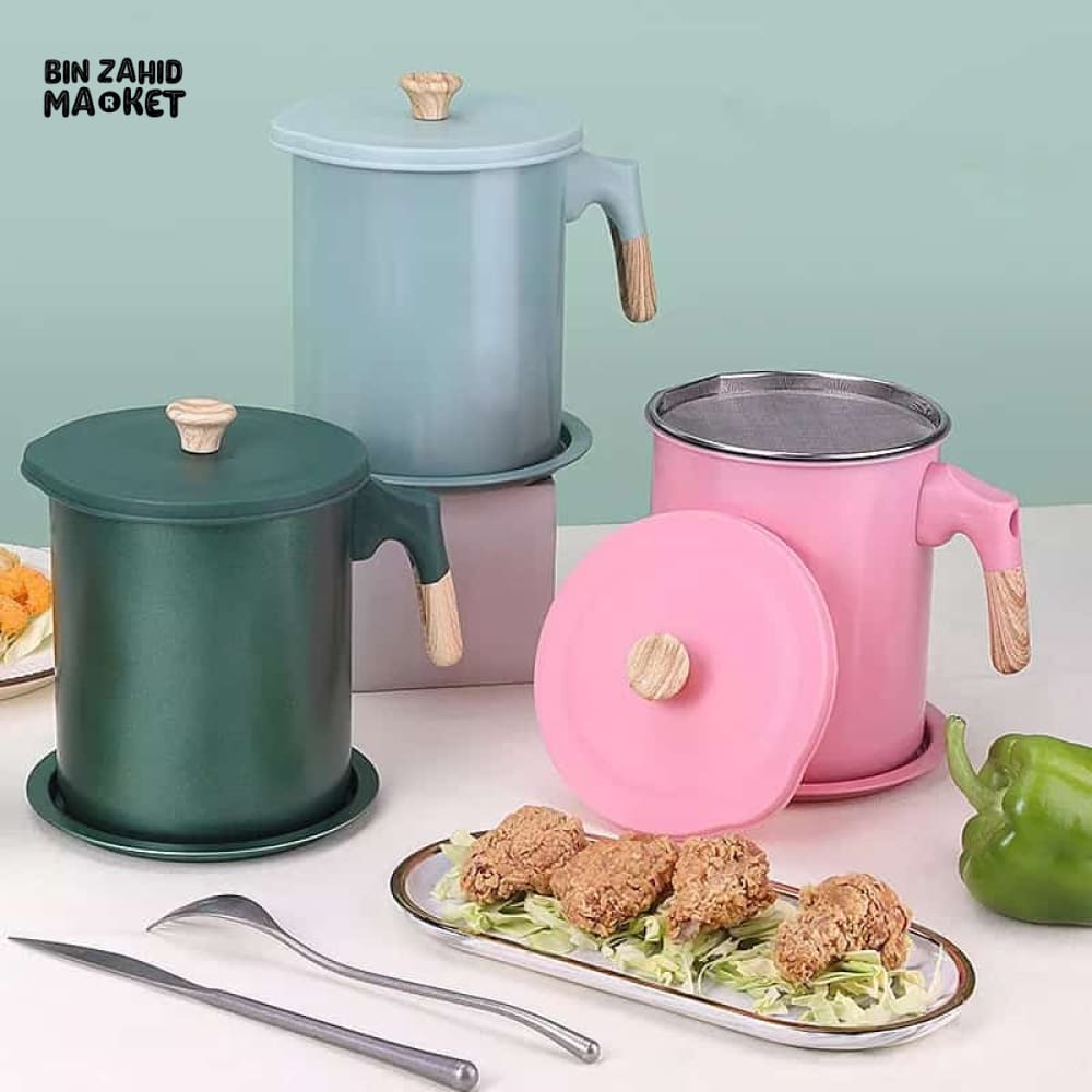 OIL FILTER POT WITH WOODEN HANDLE