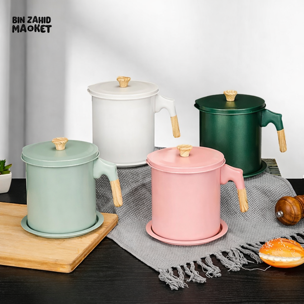 OIL FILTER POT WITH WOODEN HANDLE