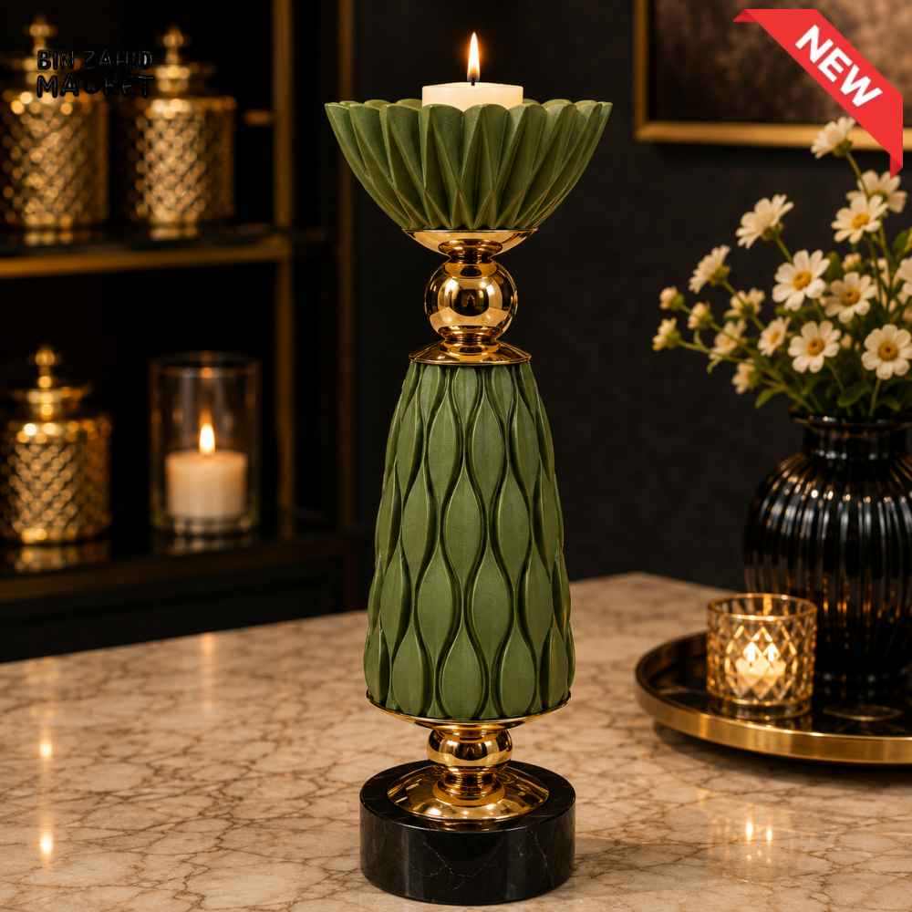 OLIVE GREEN AND GOLD LUXURY DECORATIVE CANDLE HOLDER