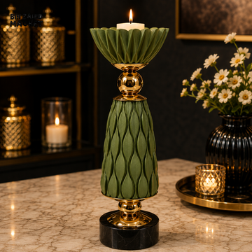 OLIVE GREEN AND GOLD LUXURY DECORATIVE CANDLE HOLDER