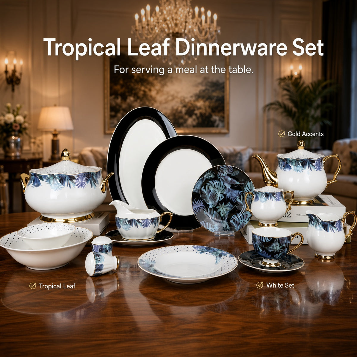 Johnson Bros Inspired Tropical Leaf Patterns Bone China Dinner Set