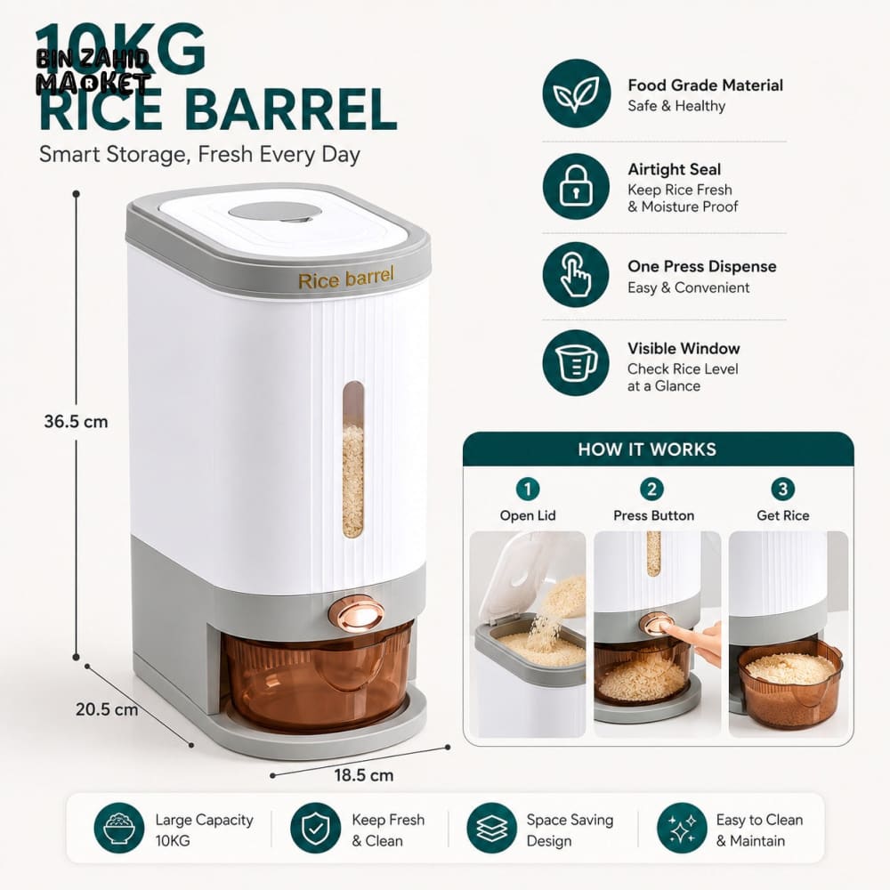ONE-PRESS RICE STORAGE DISPENSER - 10 KG
