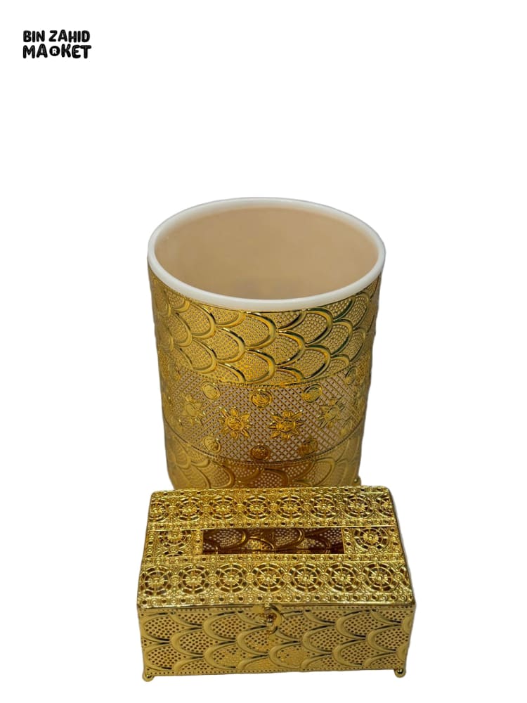 ORNATE GOLD TISSUE BOX & DUSTBIN – LUXURY HOME DECOR