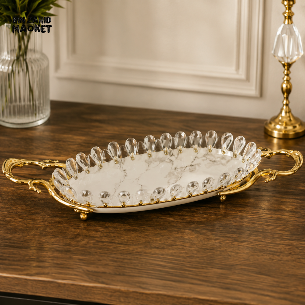 OVAL CRYSTAL DECORATIVE SERVING TRAY