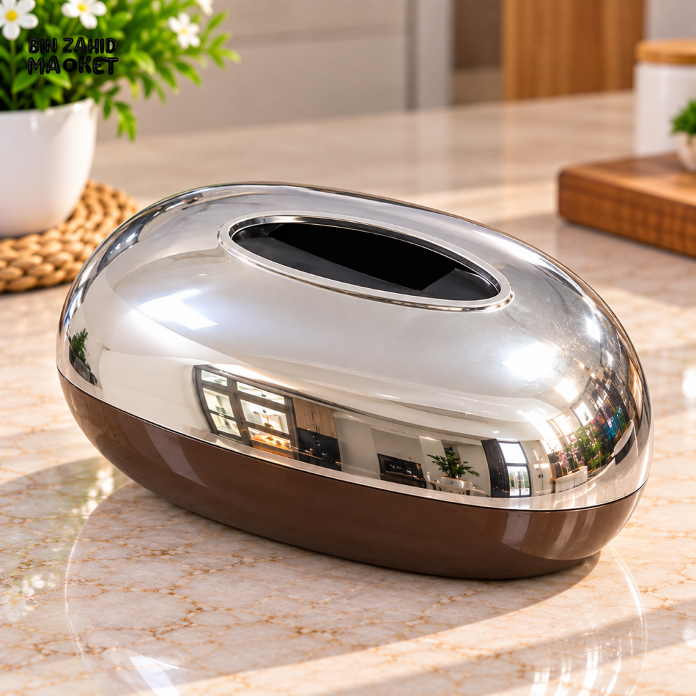 OVAL SILVER AND BROWN TISSUE BOX HOLDER - Tissue Boxes