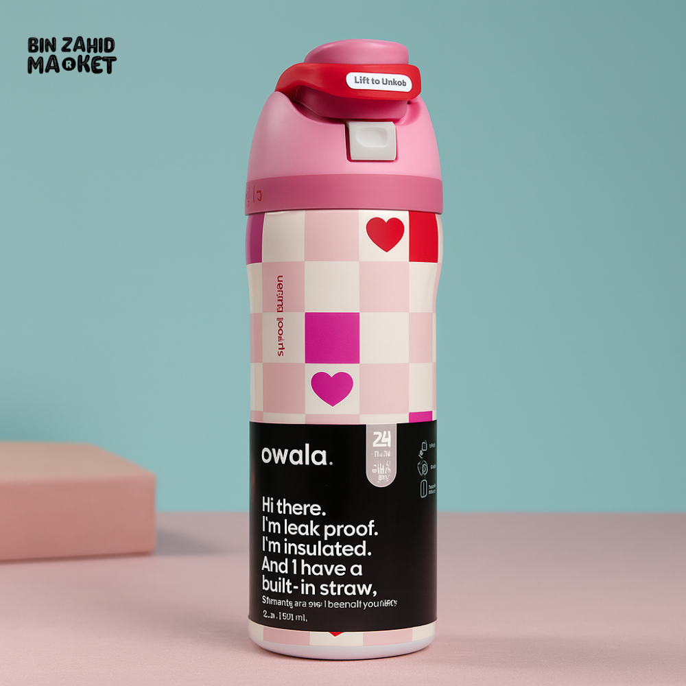 OWALA FREESIP 24OZ WATER BOTTLE - CHESS HEARTS