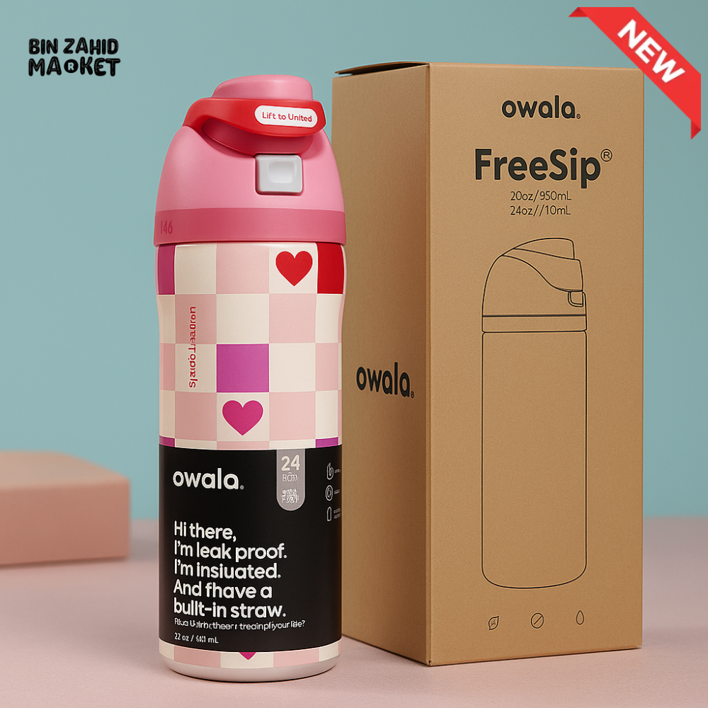 OWALA FREESIP 24OZ WATER BOTTLE - CHESS HEARTS
