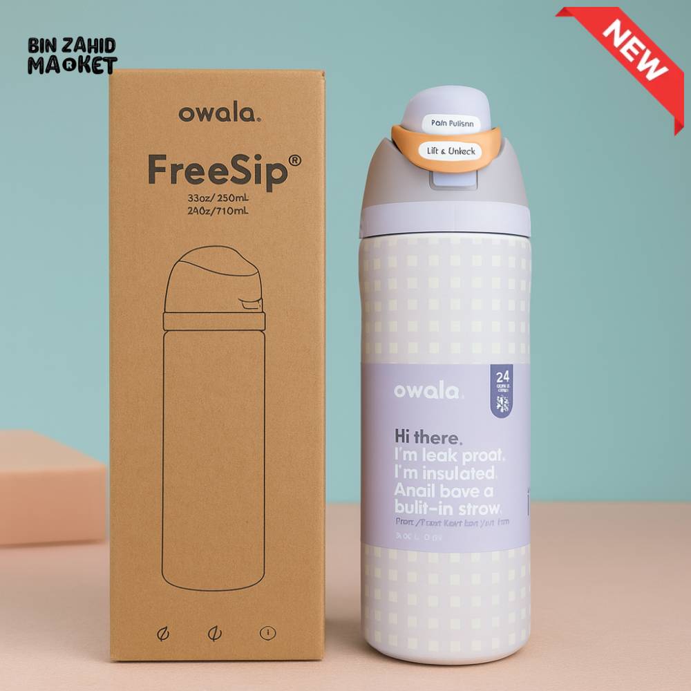 OWALA FREESIP 24OZ WATER BOTTLE - LAVENDER GHINGAM