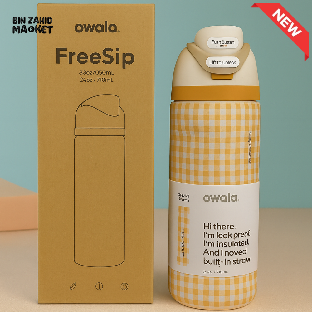 OWALA FREESIP 24OZ WATER BOTTLE - MUSTARD GHINGHAM