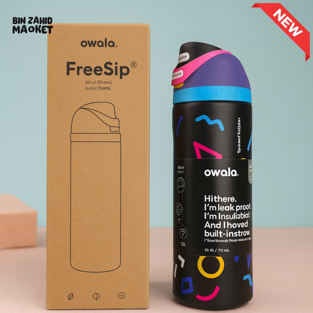 OWALA FREESIP 24OZ WATER BOTTLE - NEON GEO BLACK