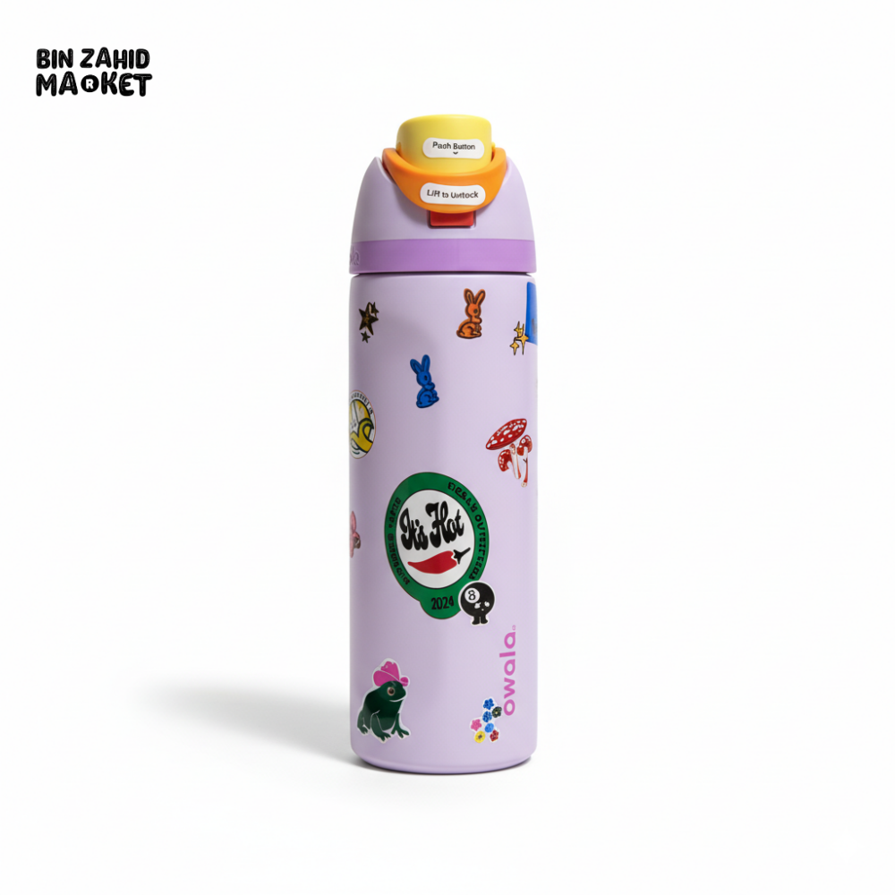 OWALA FREESIP 24OZ WATER BOTTLE - PASTLE PURPLE FUN STICKERS