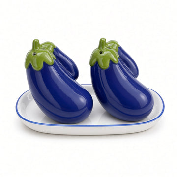 Kitchlux Ceramic Salt and Pepper Shakers - Eggplant Blue