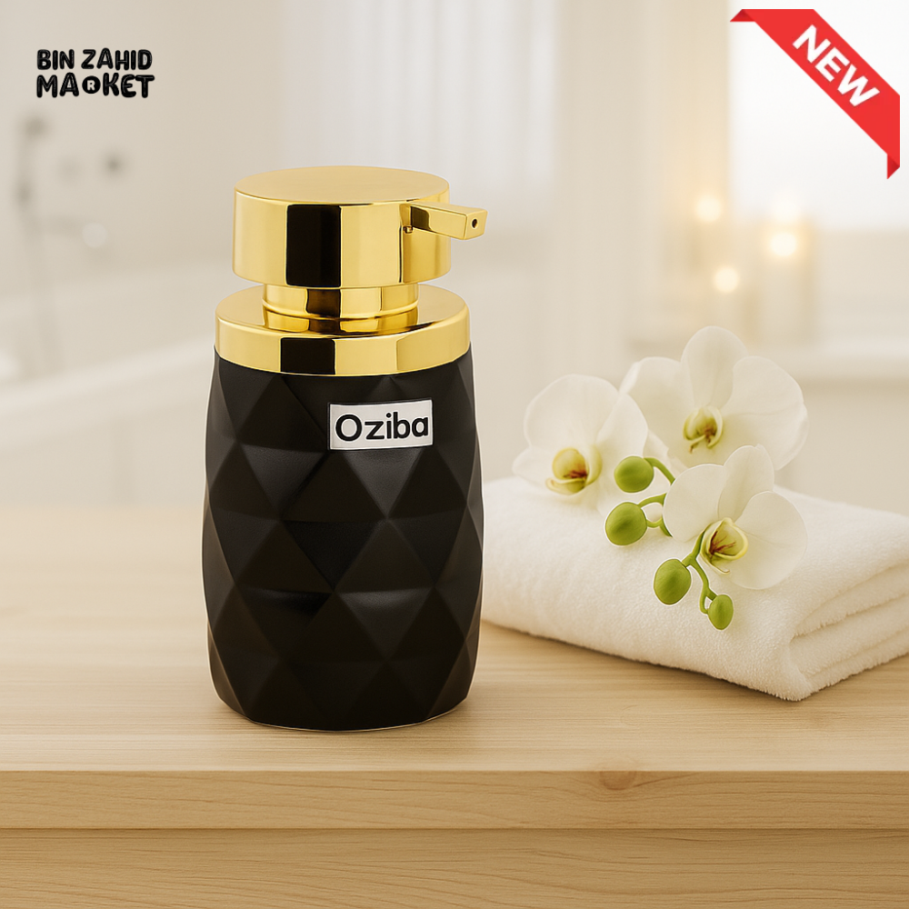 OZIBA BLACK SOAP DISPENSER – DIAMOND PATTERN WITH GOLD PUMP - BLACK