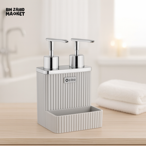 OZIBA DUAL SOAP & LOTION DISPENSER – CHROME PUMPS RIBBED BODY - GREY